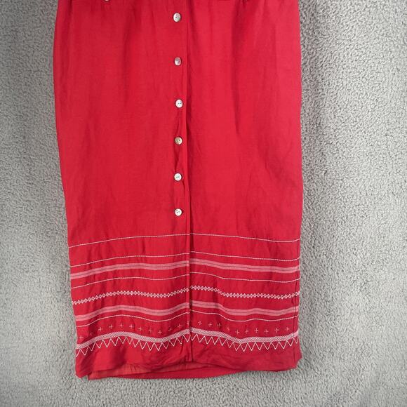 Positive Attitude Dress Womens 14 Red Linen Blend Button Front Midi Dress - Picture 12 of 15